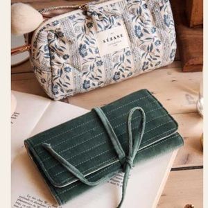 Sézane sage velvet jewelry wrap pouch